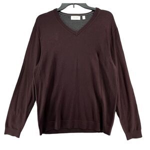 Calvin Klein Sweater L Oxblood Red Extra Fine Merino Wool Knit Pullover Preppy